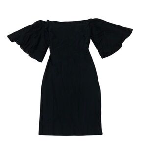 Chiara Boni Off Shoulder Dress Size US 12 IT 48 Black Flutter Sleeve